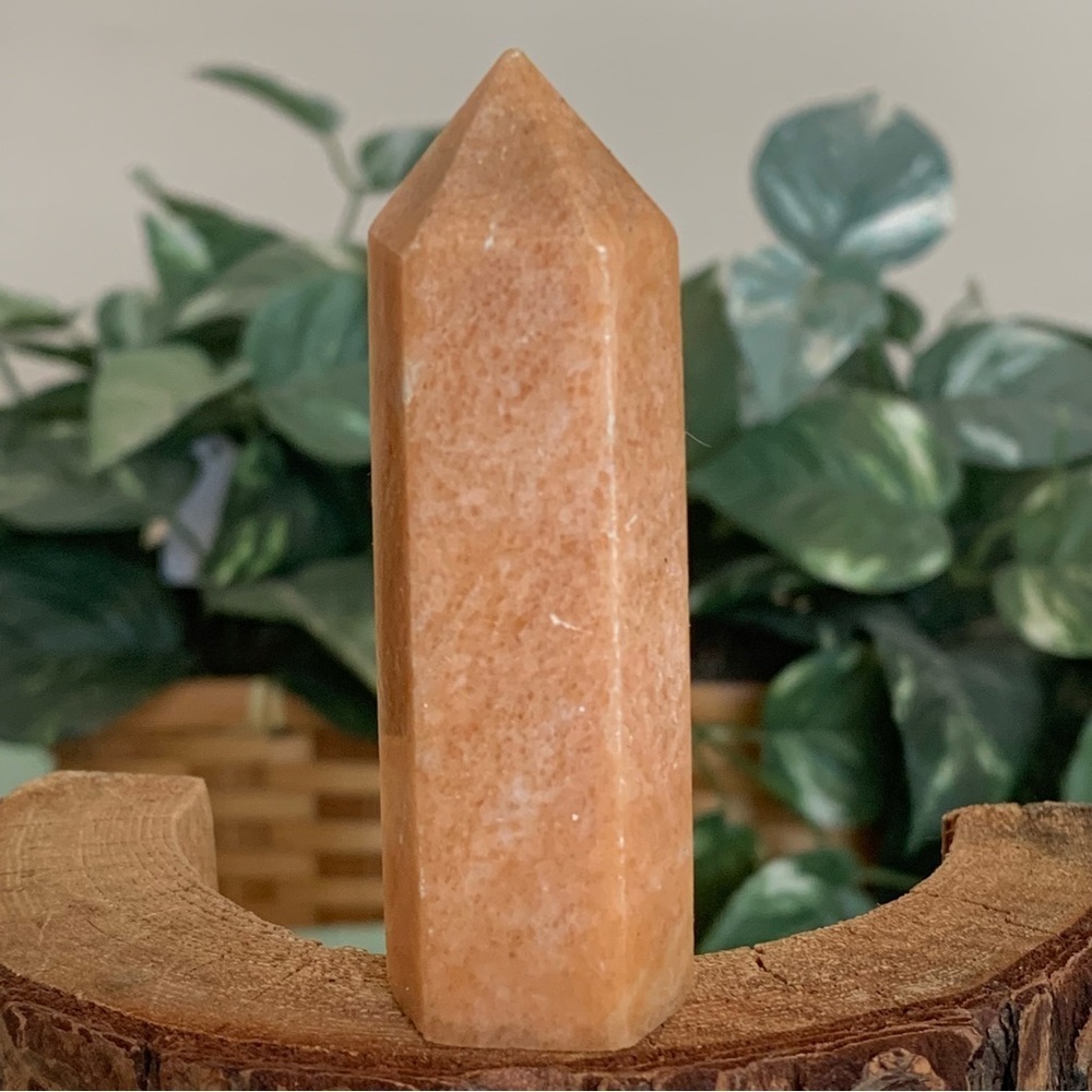 Peach Aventurine Crystal Carved Tower Point Wand Orange Chakra Stone Rock 3" 72g